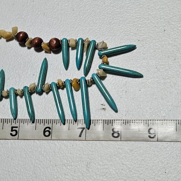 Decree Tribal Design Turquoise Brown Beaded Necklace Natural Stone Accents - Picture 7 of 7